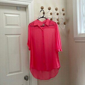 Aritzia Wilfred Silk Casual Flowy Button Down Pink Barbie